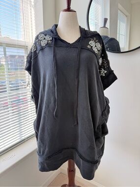 Free People Embellished Black Tunic with Hood